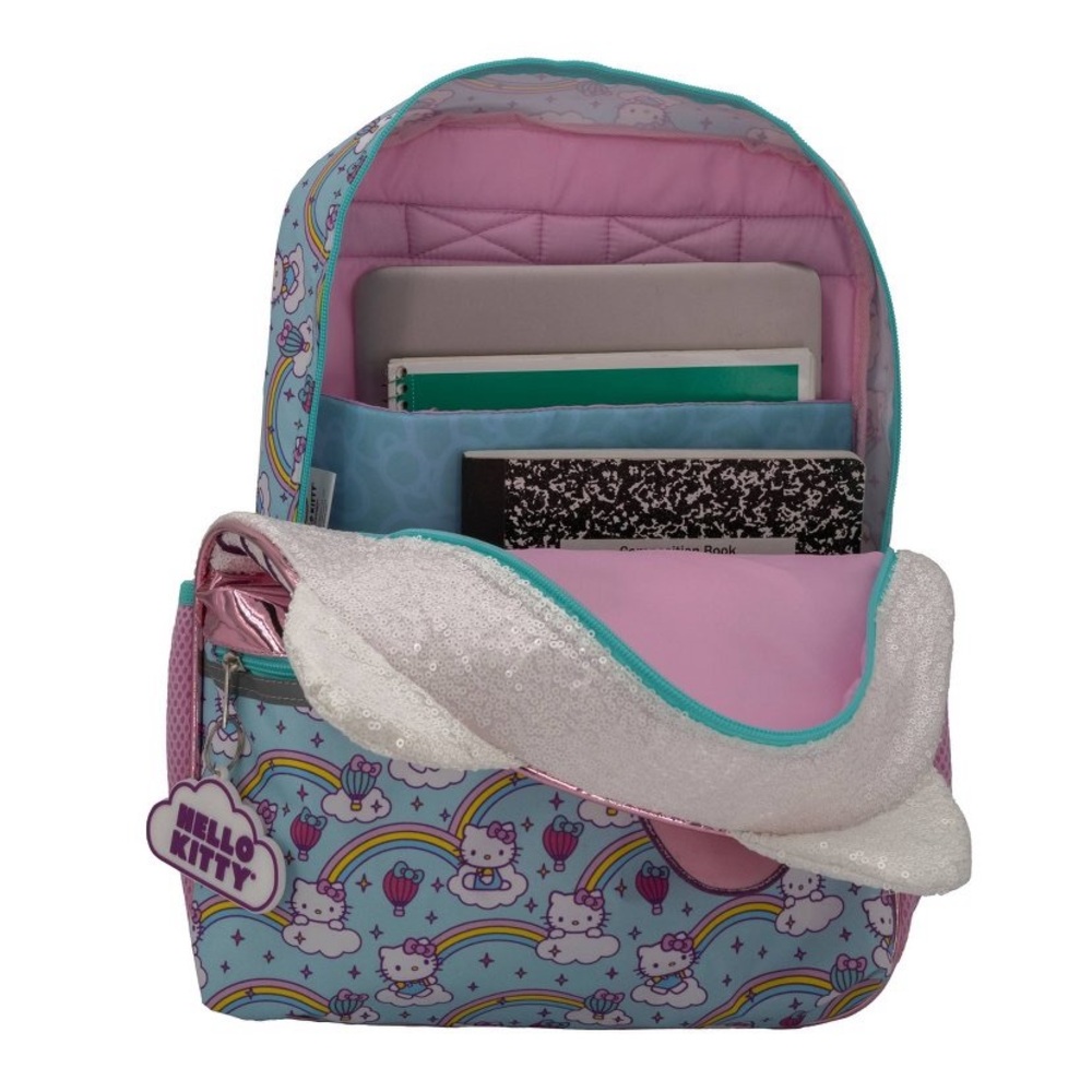 Hello Kitty Sparkle Face Rainbow Pink/Blue Backpack 16” NWT - Picture 3 of 3